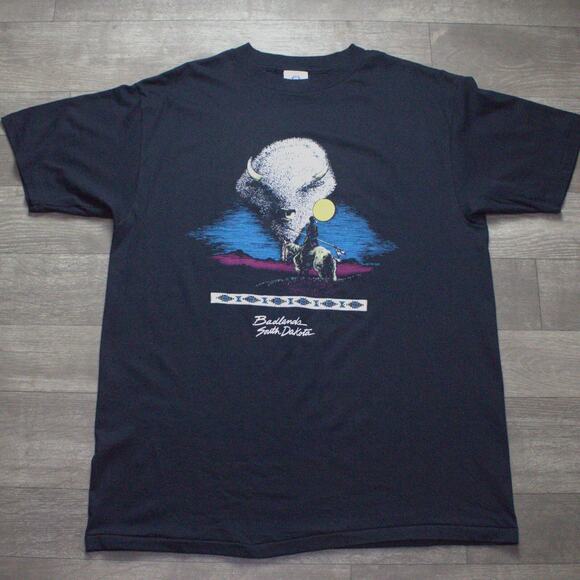 Vintage Badlands Park T-Shirt Black South Dakota Tourist Single Stitch XL - Picture 2 of 6